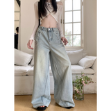 Flytonn-American Vintage High Waist Y2K Wide Leg Jeans Women Casual 2000s Light Pants Baggy Grunge High Street Washed Denim Trouser