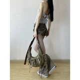 Flytonn-Vintage Women's Denim Shorts Hight Waisted Pockets Camouflage Y2k Casual Jeans Cargo Pants Gothic Green Short Jeans 2024 Summer