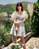 FLYTONN-spring summer dress Vacation photography outfits Noel Satin Mesh Puff Dress ~