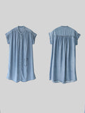 FLYTONN- Plus Size Women Summer Casual Solid Blue Denim Dress HH030