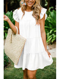 Flytonn-Graduation Gift Back to School Season Summer Vacation Dress Spring Outfit Europe and The United States Summer Solid Color Round Neck Ruffled Sleeves Pleated Loose Princess Dresses