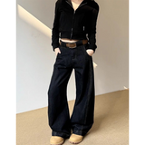 Flytonn-Black Jeans Women Vintage Personality High Waisted Straight Trouser Streetwear Casual Loose Girl Wide Leg Classic Denim Pants