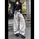 Flytonn-Grey High Waist Women Jeans Hip-hop Spliced Fashion Vintage Streetwear Y2K Wide Leg Jean 2024 Female Trouser Baggy Denim Pants