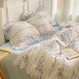 Flytonn-2025 Spring Bedding Set French Ins Bedding Set No Filler Korean Floral Ruffles Single Double Queen Size Duvet Cover Sheet Pillowcase Home Textile