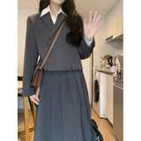 Flytonn-y2k outfits Spring and Autumn Academy Style Suit Dress Women Clothing High End Gray Suit Coat A-line Midi Skirt Two Piece Sets Women Outfits