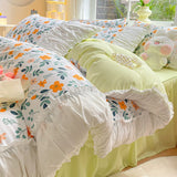 Flytonn-2025 Spring Bedding Set Princess Bedding Set with Ruffles No Filler Korean Style Girls Single Double Queen Size Duvet Cover Sheet Pillowcase Bedspread