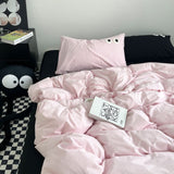 Flytonn-2025 Spring Bedding Set Ins Style Nordic Bedding Set No Filling Duvet Cover Pillowcase with Cute Eye Embroidered Solid Color Single Queen Size Bed Linen