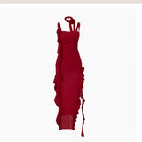 Flytonn-y2k outfits Summer Irregular Chiffon Red Rose Ruffle Beach Strap Slip Dress Spicy Girl Slimming Sleeveless A-line Long Dresses for Women