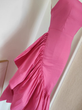 Flytonn-Valentines Gift party dress Sexy Sheath Spaghetti Straps Hot Pink Satin Dinner Party Dresses Birthday Outfits Fly394