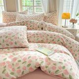 Flytonn-2025 Spring Bedding Set Floral Bedding Set Ins Korean Style Girls Full Queen Size Duvet Cover Flat Sheet Pillowcase No Filler Soft New Home Bed Linens