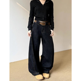 Flytonn-Black Jeans Women Vintage Personality High Waisted Straight Trouser Streetwear Casual Loose Girl Wide Leg Classic Denim Pants