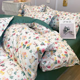 Flytonn-2025 Spring Bedding Set Kawaii Cherry Duvet Cover Set Pillowcase Flat Sheet Floral Boys Girls Twin Full Size Soft Bedding Kit Korean Ins Style Home Use