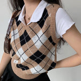 Flytonn-cute winter outfits casual winter outfits christmas outfit party look inspos Diamond Pattern Classic Knitted Vest Sweater