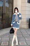 Flytonn-cute winter outfits casual winter outfits christmas outfit party look inspos Two Piece Warm Crop Denim Jacket With Mini Denim Skirt Outfit Set