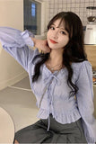 Flytonn-cute winter outfits casual winter outfits christmas outfit party look inspos Long Sleeve Lace Tie Cute Blouse Shirts