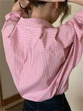 Flytonn-cute winter outfits casual winter outfits christmas outfit party look inspos Long Sleeve Elegant Striped Blouse Shirt