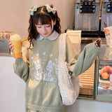 Flytonn-cute winter outfits casual winter outfits christmas outfit party look inspos Loose Cute Rabbit Embroidery Knitted Sweater