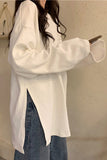 Flytonn-cute winter outfits casual winter outfits christmas outfit party look inspos Loose Side Split O-Neck Shirts