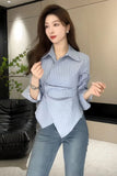 Flytonn-cute winter outfits casual winter outfits christmas outfit party look inspos Long Sleeve Button Up Office Striped Blouse Shirt