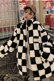 Flytonn-cute winter outfits casual winter outfits christmas outfit party look inspos Loose Padded Checkered Plaid Fur Jacket