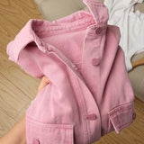 Flytonn-cute winter outfits casual winter outfits christmas outfit party look inspos Casual Pink Color Denim Jeans Jacket