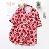 Flytonn-cute winter outfits casual winter outfits christmas outfit party look inspos Strawberry Printed Short Sleeve Blouse Shirt