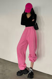 Flytonn-cute winter outfits casual winter outfits christmas outfit party look inspos Loose Drawstring Pink Casual Jogger Sweatpants