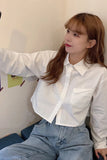 Flytonn-cute winter outfits casual winter outfits christmas outfit party look inspos Long Sleeve Cropped White Blouse Shirt