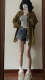 Flytonn-cute winter outfits casual winter outfits christmas outfit party look inspos Retro Skinny Stretch Denim Shorts