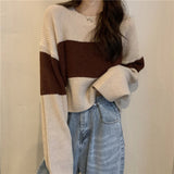 Flytonn-cute winter outfits casual winter outfits christmas outfit party look inspos Loose Casual Patchwork Cropped Sweater