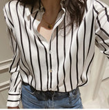 Flytonn-cute winter outfits casual winter outfits christmas outfit party look inspos Long Sleeve White Striped Blouse Shirt