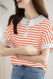 Flytonn-cute winter outfits casual winter outfits christmas outfit party look inspos Retro Doll Collar Short Sleeve Striped Shirt