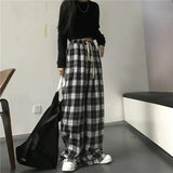 Flytonn-cute winter outfits casual winter outfits christmas outfit party look inspos Loose Wide Leg Black And White Plaid Pants