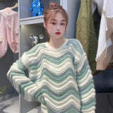 Flytonn-cute winter outfits casual winter outfits christmas outfit party look inspos Long Sleeve O-Neck Knitted Wave Striped Sweater