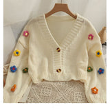 Flytonn-cute winter outfits casual winter outfits christmas outfit party look inspos 3D Flower Cropped Cardigan Sweater