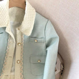 Flytonn-cute winter outfits casual winter outfits christmas outfit party look inspos Long Sleeve Light Blue Cropped Elegant Tweed Jacket