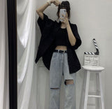 Flytonn-cute winter outfits casual winter outfits christmas outfit party look inspos Loose Short Sleeve Solid Blouse Shirt