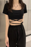 Flytonn-cute winter outfits casual winter outfits christmas outfit party look inspos Cross Straps Slim Fit Cropped Shirt