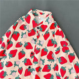 Flytonn-cute winter outfits casual winter outfits christmas outfit party look inspos Cute Strawberry Printed Short Sleeve Blouse Shirt