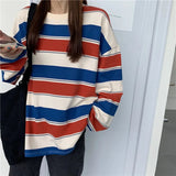 Flytonn-cute winter outfits casual winter outfits christmas outfit party look inspos Loose Oversize College Style Striped Long Sleeve Shirt