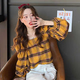 Flytonn-cute winter outfits casual winter outfits christmas outfit party look inspos Plaid Backless Lace Up Lantern Sleeve Shirt