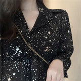 Flytonn-cute winter outfits casual winter outfits christmas outfit party look inspos Long Sleeve Stars Sequins Chiffon Blouse Shirt