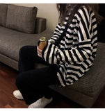 Flytonn-cute winter outfits casual winter outfits christmas outfit party look inspos Long Sleeve Loose Black Striped Shirt