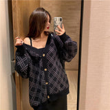 Flytonn-cute winter outfits casual winter outfits christmas outfit party look inspos Loose Argyle Aesthetic Knitted Cardigan Sweater