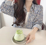 Flytonn-cute winter outfits casual winter outfits christmas outfit party look inspos Long Sleeve Blue Floral Casual Blouse Shirt