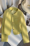 Flytonn-cute winter outfits casual winter outfits christmas outfit party look inspos Long Sleeve Yellow Cropped Elegant Tweed Jacket