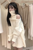 Flytonn-cute winter outfits casual winter outfits christmas outfit party look inspos Sexy Off Shoulder Solid Turtleneck Knitted Sweater