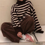 Flytonn-cute winter outfits casual winter outfits christmas outfit party look inspos Turtleneck Striped Loose Sweater