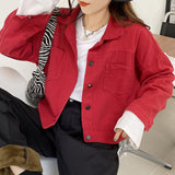 Flytonn-cute winter outfits casual winter outfits christmas outfit party look inspos Casual Cropped Red Denim Jacket