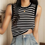 Flytonn-cute winter outfits casual winter outfits christmas outfit party look inspos O-Neck Striped Sleeveless Knitted Tank Top